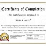 Certification of Completion of COVID-19 Safety Guidelines for Home Inspectors and Contractors awarded to Steve Cauvel of Marquee Home Inspection